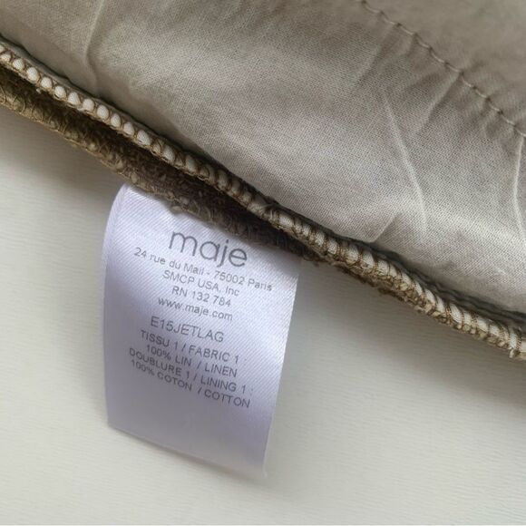 Maje Jet lag Linen Skirt 1 knit Pleated Khaki Flare Mini Elastic Waist Pockets - Picture 7 of 10